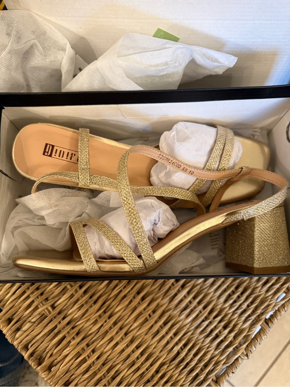 IDIFU Gold Glitter Strappy Block Heel Sandals - Women